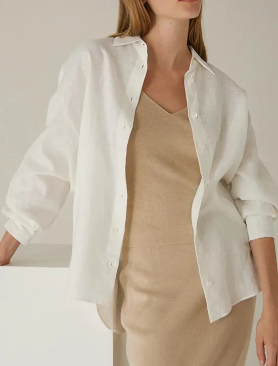 Discount Women's 100% Linen Shirt Elegant Vintage Daily Long Sleeve Shirt Collar Regular Tops Work Daily Holiday Cream yellow off white Summer Spring Fall Women Shirts