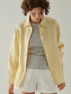 Discount Women's 100% Linen Shirt Elegant Vintage Daily Long Sleeve Shirt Collar Regular Tops Work Daily Holiday Cream yellow off white Summer Spring Fall Women Shirts