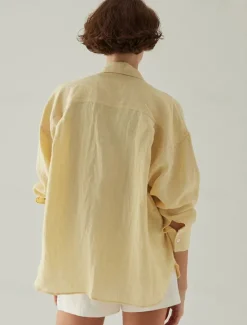 Discount Women's 100% Linen Shirt Elegant Vintage Daily Long Sleeve Shirt Collar Regular Tops Work Daily Holiday Cream yellow off white Summer Spring Fall Women Shirts