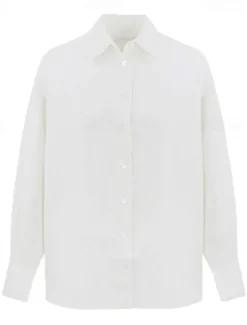 Discount Women's 100% Linen Shirt Elegant Vintage Daily Long Sleeve Shirt Collar Regular Tops Work Daily Holiday Cream yellow off white Summer Spring Fall Women Shirts