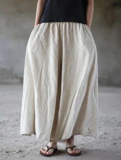 Best Women's Linen Viscose Culottes Wide Leg Vacation Vintage Ethnic Style Full Length Mid Waist Solid Color Comfy Breathability Soft Micro-elastic Vacation Home Casual Summer Spring Fall Oversized Women Pants