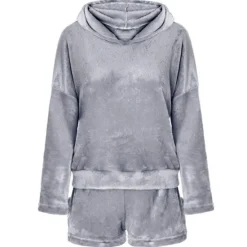 Women's Loungewear Sweatsuit Sets 2 Pieces Animal Cat Warm Plush Comfort Home Street Daily Fleece Hoodie Long Sleeve Hoodie Shorts Elastic Waist Fa Home Outfits Women Pajama-Setter