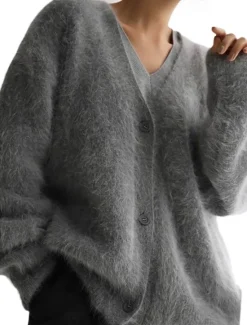 Hot Women's Oversized Cardigan Fuzzy V Neck Knit Fall Winter Work Weekend Elegant Fashion Streetwear Long Sleeve Solid Color Pink Light Grey Women Cardigans & Outerwears