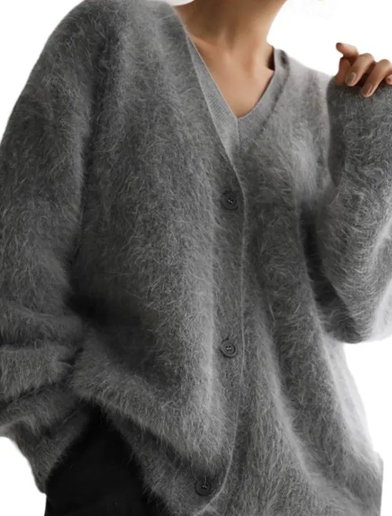 Hot Women's Oversized Cardigan Fuzzy V Neck Knit Fall Winter Work Weekend Elegant Fashion Streetwear Long Sleeve Solid Color Pink Light Grey Women Cardigans & Outerwears