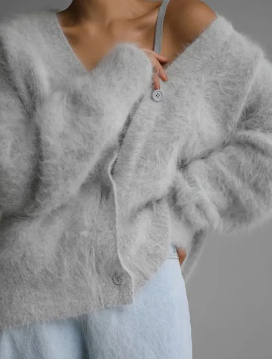 Hot Women's Oversized Cardigan Fuzzy V Neck Knit Fall Winter Work Weekend Elegant Fashion Streetwear Long Sleeve Solid Color Pink Light Grey Women Cardigans & Outerwears