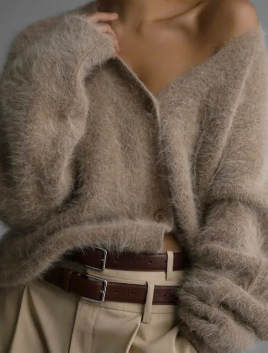 Hot Women's Oversized Cardigan Fuzzy V Neck Knit Fall Winter Work Weekend Elegant Fashion Streetwear Long Sleeve Solid Color Pink Light Grey Women Cardigans & Outerwears