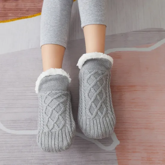 Discount Women's 1 Pair Socks Slipper Socks Fashion Comfort Novelty Fleece Solid Colored Casual Daily Indoor Warm Winter Fall Black Blue Wine Home Outfits Women Lingerie