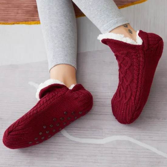Discount Women's 1 Pair Socks Slipper Socks Fashion Comfort Novelty Fleece Solid Colored Casual Daily Indoor Warm Winter Fall Black Blue Wine Home Outfits Women Lingerie