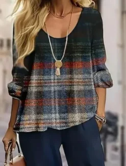 Discount Women's 2 Pieces Basic Neon & Bright Shirt Blouse 3/4 Length Sleeve V Neck Ombre Geometric Print Casual Summer Regular Fit Women Two Piece Sets