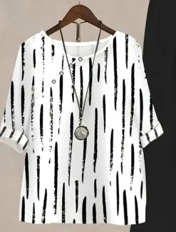 Discount Women's 2 Pieces Basic Shirt Pants Sets Half Sleeve Round Neck Graphic Geometric Polka Dot Print Holiday Weekend Summer Regular Fit Women Two Piece Sets