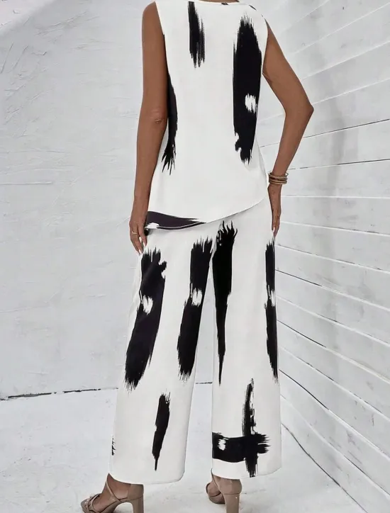 Outlet Women's 2 Pieces Fashion Daily Tank Top Pants Sets Wide Leg Pants Trousers Sleeveless Round Neck Graphic Print Casual Daily Summer Regular Fit Women Two Piece Sets