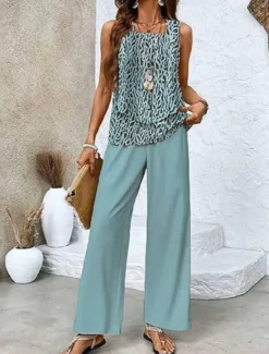 Best Women's 2 Pieces Fashion Streetwear Daily Camis Pants Sets Sleeveless Square Neck Floral Graphic Print Outdoor Casual Daily Navy Blue Ocean Blue Blue Summer Loose Fit Women Two Piece Sets