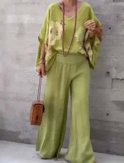 Clearance Women's 2 Pieces Fashion Streetwear Daily Pants Sets Half Sleeve V Neck Floral Graphic Vacation Casual Daily Blue Brown Green Summer Loose Fit Women Two Piece Sets