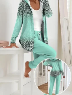 Clearance Women's 2 Pieces Hoodie Tracksuits Pants Sets Long Sleeve Active Daily Hooded Floral Graphic Gradient Drawstring Print Outdoor Casual Blue Orange Green Spring Regular Fit Women Two Piece Sets