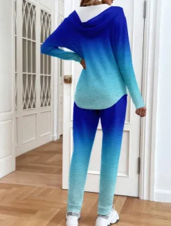 Clearance Women's 2 Pieces Hoodie Tracksuits Pants Sets Long Sleeve Active Daily Hooded Floral Graphic Gradient Drawstring Print Outdoor Casual Blue Orange Green Spring Regular Fit Women Two Piece Sets