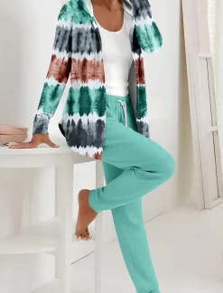 Clearance Women's 2 Pieces Hoodie Tracksuits Pants Sets Long Sleeve Active Daily Hooded Floral Graphic Gradient Drawstring Print Outdoor Casual Blue Orange Green Spring Regular Fit Women Two Piece Sets