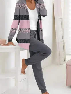 Women's 2 Pieces Hoodie Tracksuits Pants Sets Active Daily Pants Trousers Long Sleeve Hooded Floral Drawstring Print Outdoor Casual Black Pink Red Fall & Winter Regular Fit Women Two Piece Sets