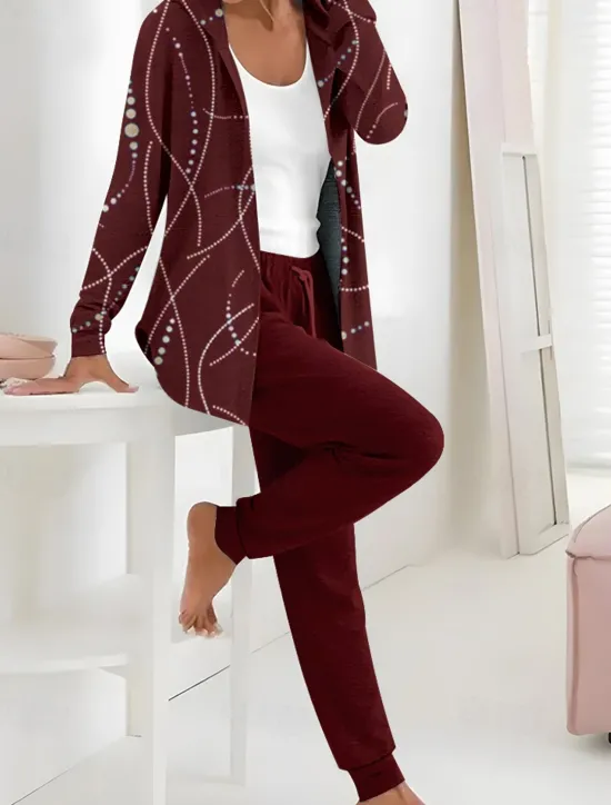Women's 2 Pieces Hoodie Tracksuits Pants Sets Active Daily Pants Trousers Long Sleeve Hooded Floral Drawstring Print Outdoor Casual Black Pink Red Fall & Winter Regular Fit Women Two Piece Sets