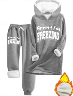 Clearance Women's 2 Pieces Hoodie Tracksuits Fleece Lined Two Piece Set and Pant Letter Warm Comfort Soft Home Daily Bed Fleece Warm Breathable Crew Neck Long Sleeve Pullover Pant Elastic Waist Women Hoodies & Sweatshirts|Two Piece Sets