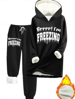 Clearance Women's 2 Pieces Hoodie Tracksuits Fleece Lined Two Piece Set and Pant Letter Warm Comfort Soft Home Daily Bed Fleece Warm Breathable Crew Neck Long Sleeve Pullover Pant Elastic Waist Women Hoodies & Sweatshirts|Two Piece Sets
