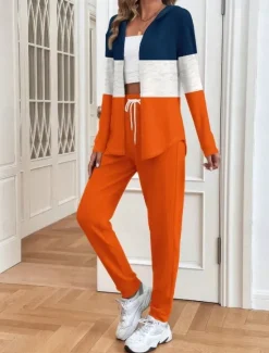 Outlet Women's 2 Pieces Hoodie Tracksuits Pants Sets Long Sleeve Active Daily Hooded Graphic Geometric Gradient Drawstring Print Outdoor Casual Spring Regular Fit Women Two Piece Sets