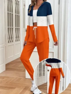 Outlet Women's 2 Pieces Hoodie Tracksuits Pants Sets Long Sleeve Active Daily Hooded Graphic Geometric Gradient Drawstring Print Outdoor Casual Spring Regular Fit Women Two Piece Sets