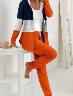 Outlet Women's 2 Pieces Hoodie Tracksuits Pants Sets Long Sleeve Active Daily Hooded Graphic Geometric Gradient Drawstring Print Outdoor Casual Spring Regular Fit Women Two Piece Sets