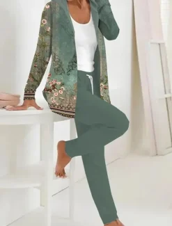 Outlet Women's 2 Pieces Hoodie Tracksuits Active Daily Pants Sets Pants Trousers Long Sleeve Hooded Floral Drawstring Print Outdoor Casual White Pink Dark Navy Fall & Winter Regular Fit Women Two Piece Sets