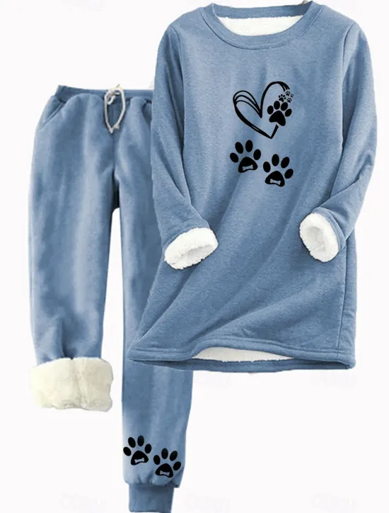Online Women's 2 Pieces Sweatshirt Tracksuits Warm Daily Tracksuit Pants Sets Joggers Pants Trousers Long Sleeve Round Neck Cat Letter Drawstring Print Casual Daily Pink Light Grey Gray Women Hoodies & Sweatshirts|Two Piece Sets