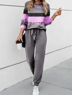 Clearance Women's 2 Pieces Sweatshirt Tracksuits Active Daily Tracksuit Pants Sets Joggers Pants Trousers Long Sleeve Round Neck Color Block Drawstring Print Outdoor Casual Yellow Pink Blue Women Two Piece Sets