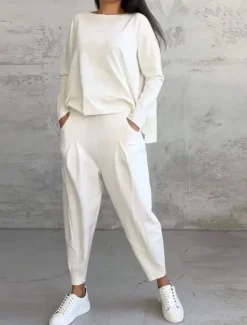 Clearance Women's 2 Pieces Sweatshirt Tracksuits Long Sleeve Crew Neck Fashion Streetwear Daily Plain Casual Daily Black White Pink Summer Regular Fit Women Two Piece Sets