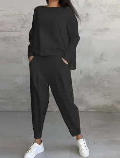 Clearance Women's 2 Pieces Sweatshirt Tracksuits Long Sleeve Crew Neck Fashion Streetwear Daily Plain Casual Daily Black White Pink Summer Regular Fit Women Two Piece Sets