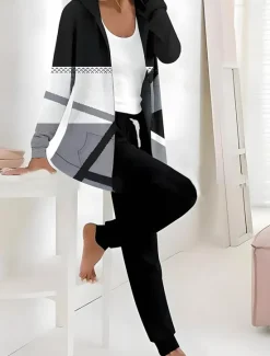 Online Women's 2 Pieces Tracksuits Pants Sets Long Sleeve Active Daily Hoodie Hooded Floral Graphic Drawstring Print Outdoor Casual Black Dark Navy Light Brown Fall & Winter Regular Fit Women Two Piece Sets