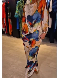 Best Women's 2 Pieces Vacation Streetwear Daily Pants Sets 3/4 Length Sleeve Crew Neck Floral Print Casual Daily Black Blue Orange Summer Regular Fit Women Two Piece Sets