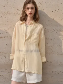 Women's 100% Ramie Shirt Solid Color Elegant Vintage Daily Long Sleeve Shirt Collar Regular Tops Work Daily Holiday Big white Apricot Summer Spring Fall Women Shirts