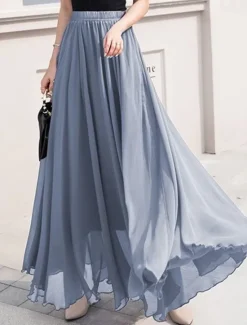 Discount Women's Skirt Swing Work Skirts Long Skirt Maxi Skirts Chiffon Solid Colored Office / Career Daily Spring & Summer Chiffon Elegant Long S Women Skirts