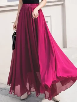 Discount Women's Skirt Swing Work Skirts Long Skirt Maxi Skirts Chiffon Solid Colored Office / Career Daily Spring & Summer Chiffon Elegant Long S Women Skirts