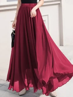 Discount Women's Skirt Swing Work Skirts Long Skirt Maxi Skirts Chiffon Solid Colored Office / Career Daily Spring & Summer Chiffon Elegant Long S Women Skirts