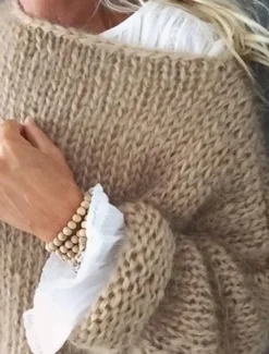 Best Women's Sweater Pullover Fuzzy Jumper Crew Neck Ribbed Knit Knitted Fall Winter Outdoor Daily Weekend Casual Soft Long Sleeve Pure Color Pink Khaki Women Pullovers & Tops