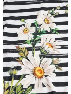 Clearance Women's T-Shirt Daisy Floral Stripe Print Round Neck Short Sleeve Casual Summer Top Regular Fit Fashion Tee White Yellow Women Spring Tops