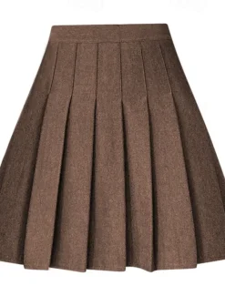 New Women's A Line Above Knee High Waist Skirts Pleated Solid Colored Homecoming Casual Daily Spring & Fall Fashion Apricot Black Brown Grey Women Skirts