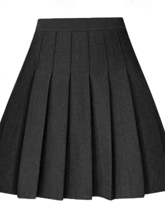 New Women's A Line Above Knee High Waist Skirts Pleated Solid Colored Homecoming Casual Daily Spring & Fall Fashion Apricot Black Brown Grey Women Skirts
