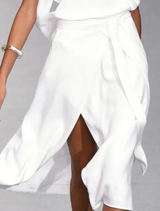 Online Women's A Line Dress Midi Dress White Dress Split Spring Summer cold shoulder Personalized Stylish Elegant Loose Women White Dresses