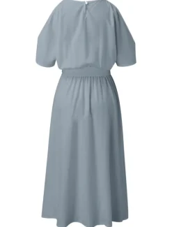 Online Women's A Line Dress Midi Dress White Dress Split Spring Summer cold shoulder Personalized Stylish Elegant Loose Women White Dresses