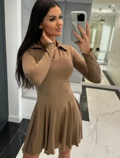 Best Women's A Line Dress Mini Dress Ruffle Date Vacation Elegant Lapel Long Sleeve Black Coffee Gray Color Women Casual Dress