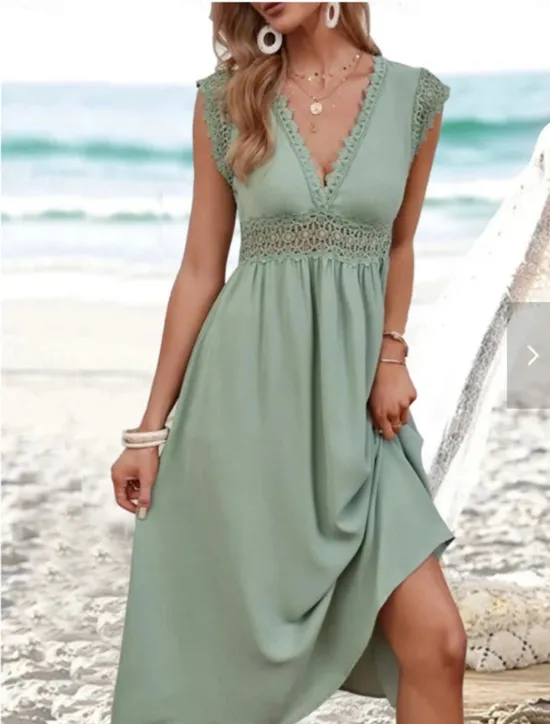 Discount Women's A Line Dress Plain Dress Midi Dress Zipper Eyelet Elegant Hawaiian V Neck Short Sleeve Color Women Casual Dress