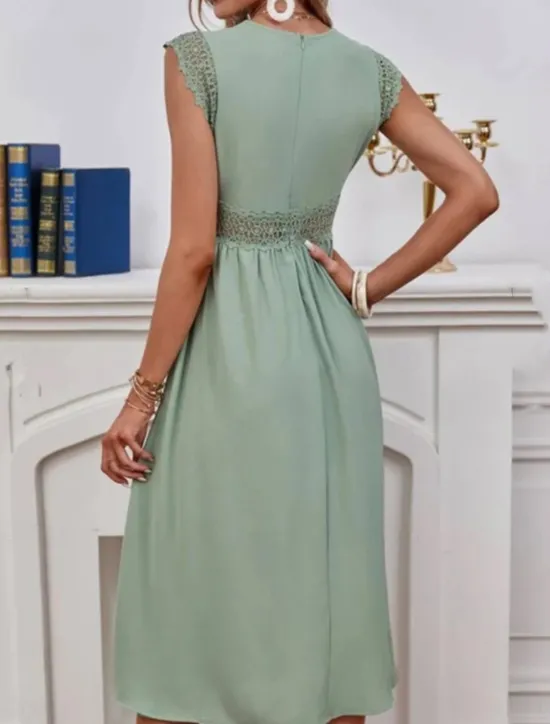 Discount Women's A Line Dress Plain Dress Midi Dress Zipper Eyelet Elegant Hawaiian V Neck Short Sleeve Color Women Casual Dress