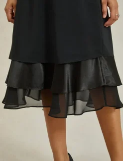 Online Women's A Line Elegant Fashion Midi Mid Waist Skirts Ruffle Layered Inelastic Valentine's Day New Year Spring Chiffon Women Skirts