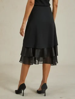Online Women's A Line Elegant Fashion Midi Mid Waist Skirts Ruffle Layered Inelastic Valentine's Day New Year Spring Chiffon Women Skirts