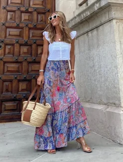 Sale Women's A Line Swing Long Skirt Bohemia Maxi Skirts Print Floral Graphic Holiday Casual Daily Spring & Summer Fashion Bohemian Boho Women Skirts
